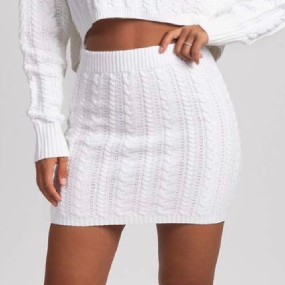meshki white knit mini skirt